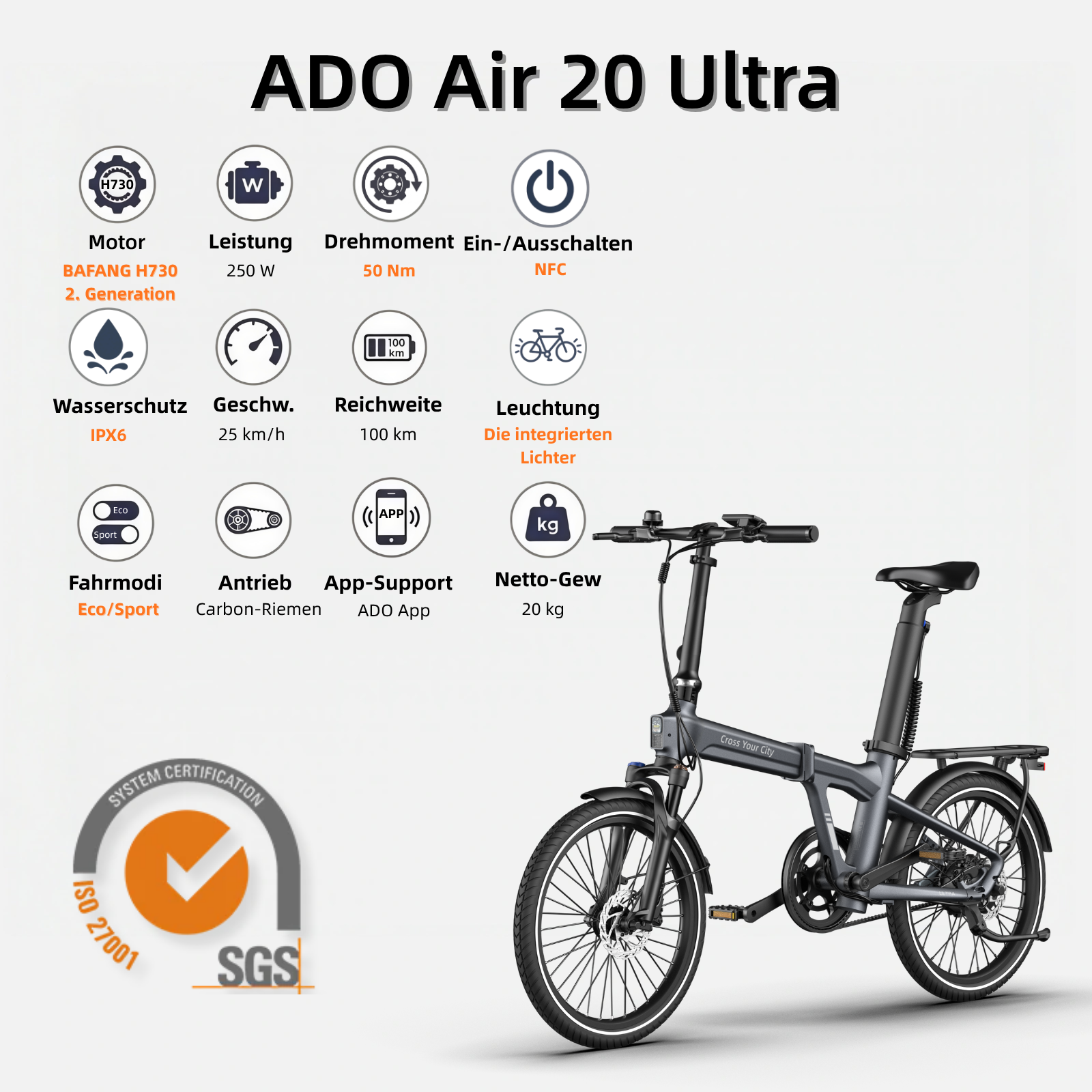 (Bonus gratuit :) 79,98 €Pack : ADO Air 20 Ultra 2026 Version améliorée pour vélo électrique x2