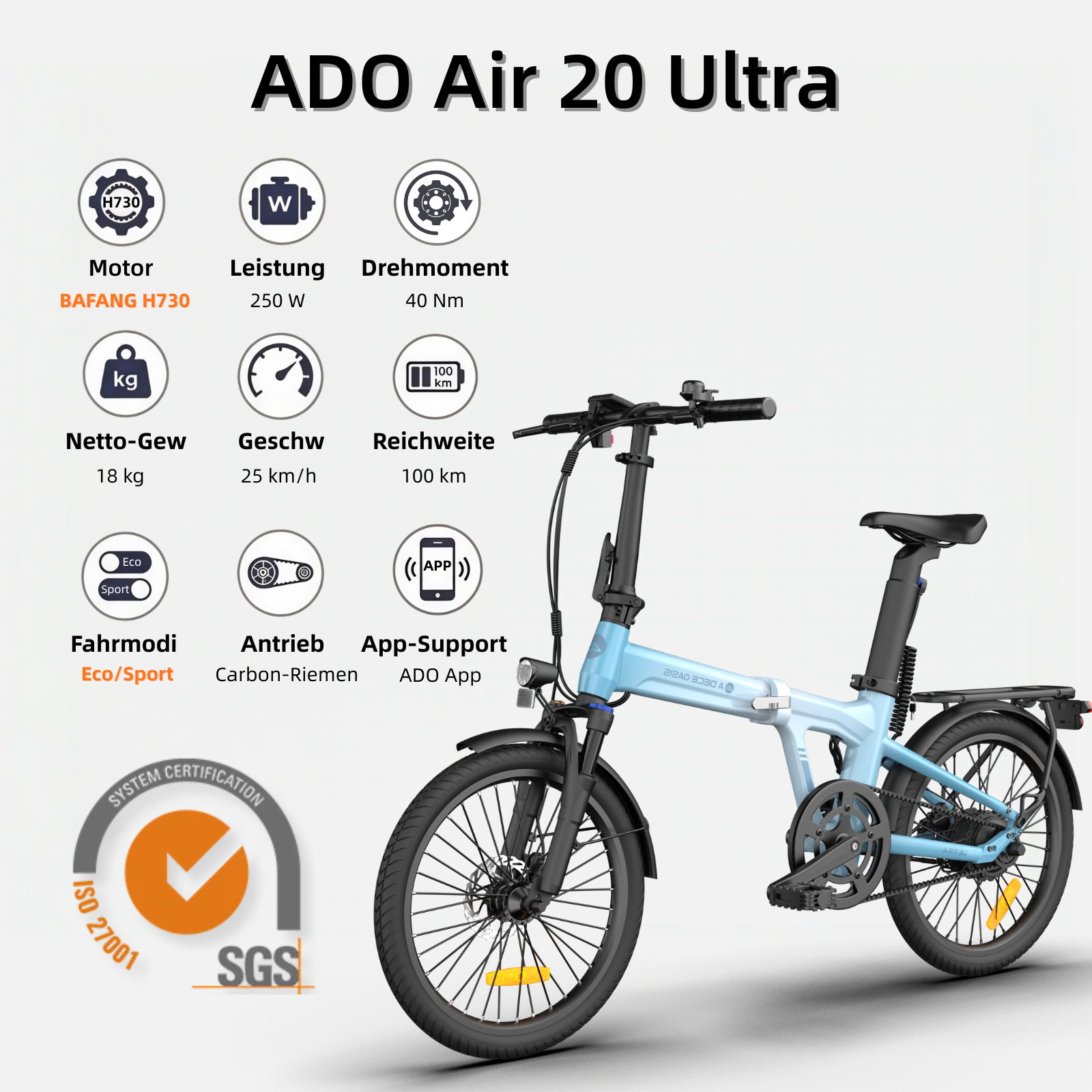 (Aggiunta gratuita: 49,99 €) Bicicletta pieghevole ADO Air 20 Pro/Ultra E-Bike, versione upgrade