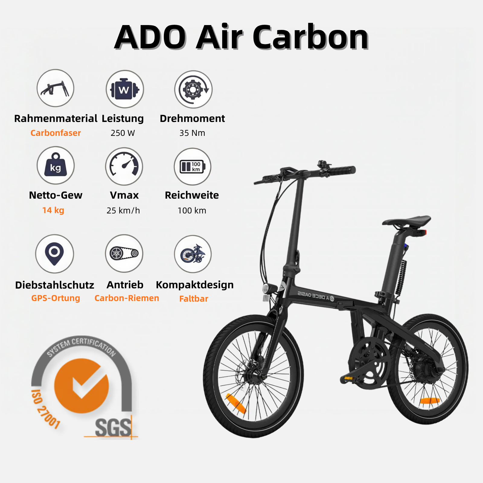 (368,96 € Werbegeschenk)ADO Air Carbon: Leichteres und leistungsstärkeres Carbon-Faltrad