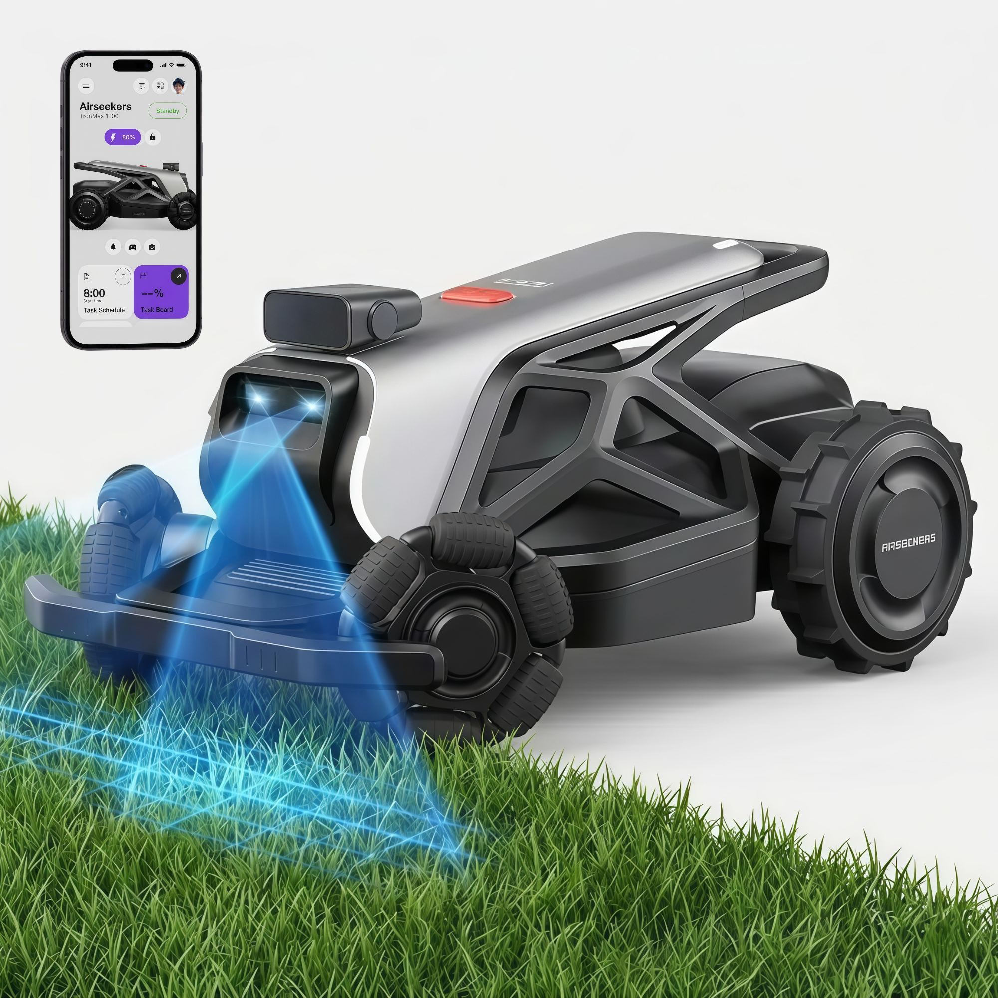 AIRSEEKERS TRON Standard – 15 Ah Akku, 2400 m² Mähroboter mit Schnellladung