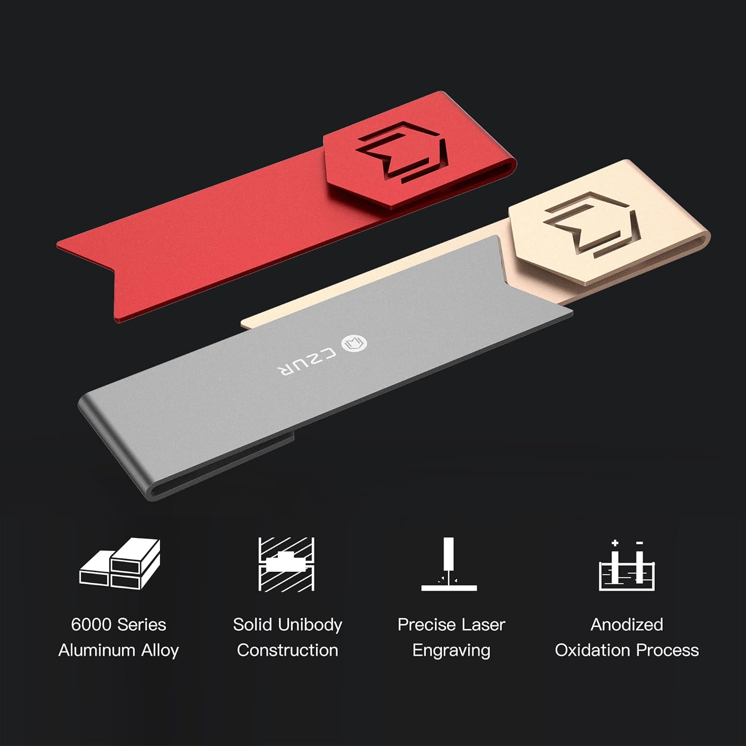 CZUR AirAlu Lesezeichen – Ultraleichtes 1 mm Bookmark aus Flugzeug-Aluminium
