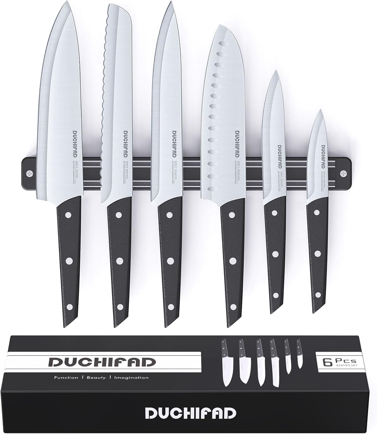 DUCHIFAD Coffret de couteaux magnétiques 6 pièces avec porte-couteau