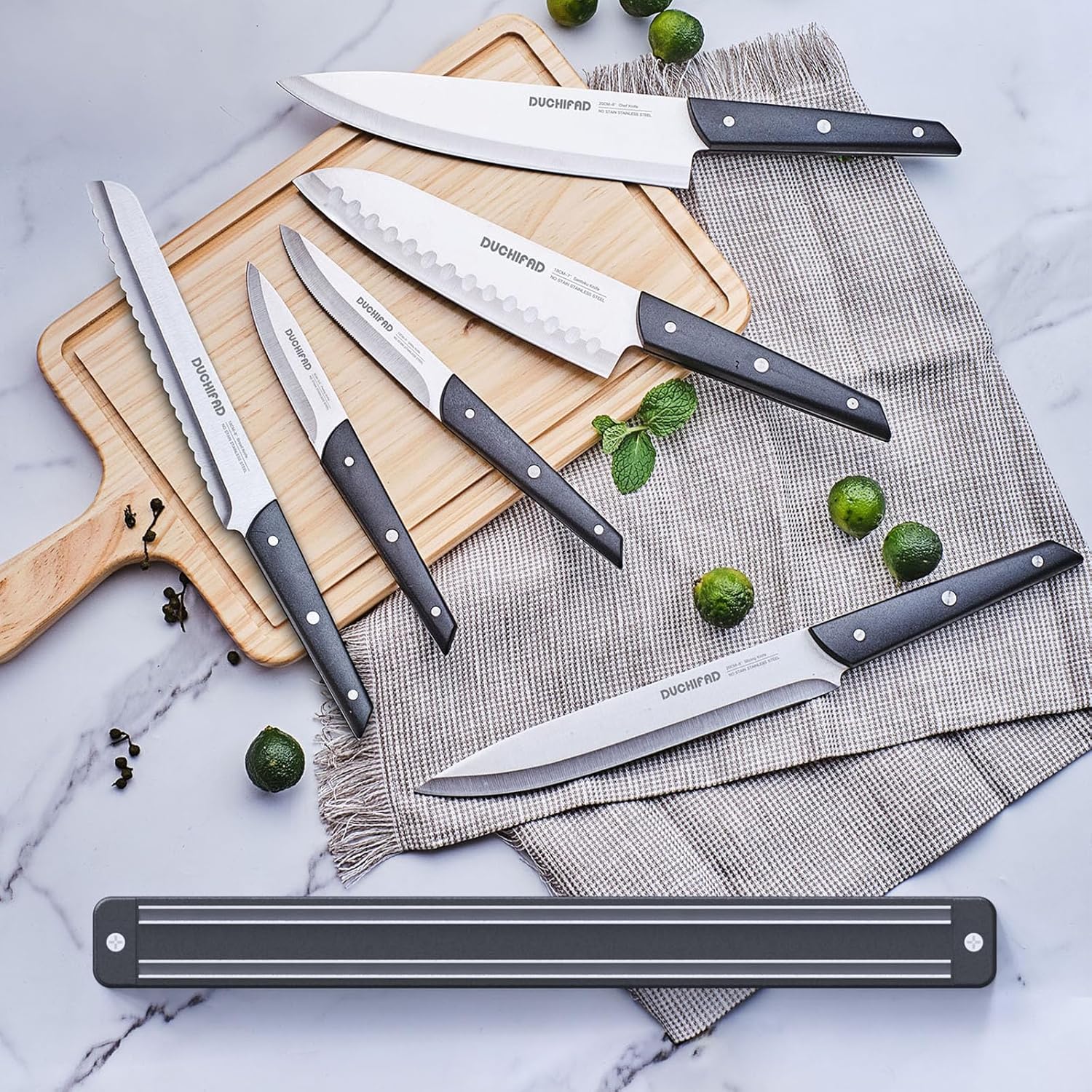 DUCHIFAD Coffret de couteaux magnétiques 6 pièces avec porte-couteau