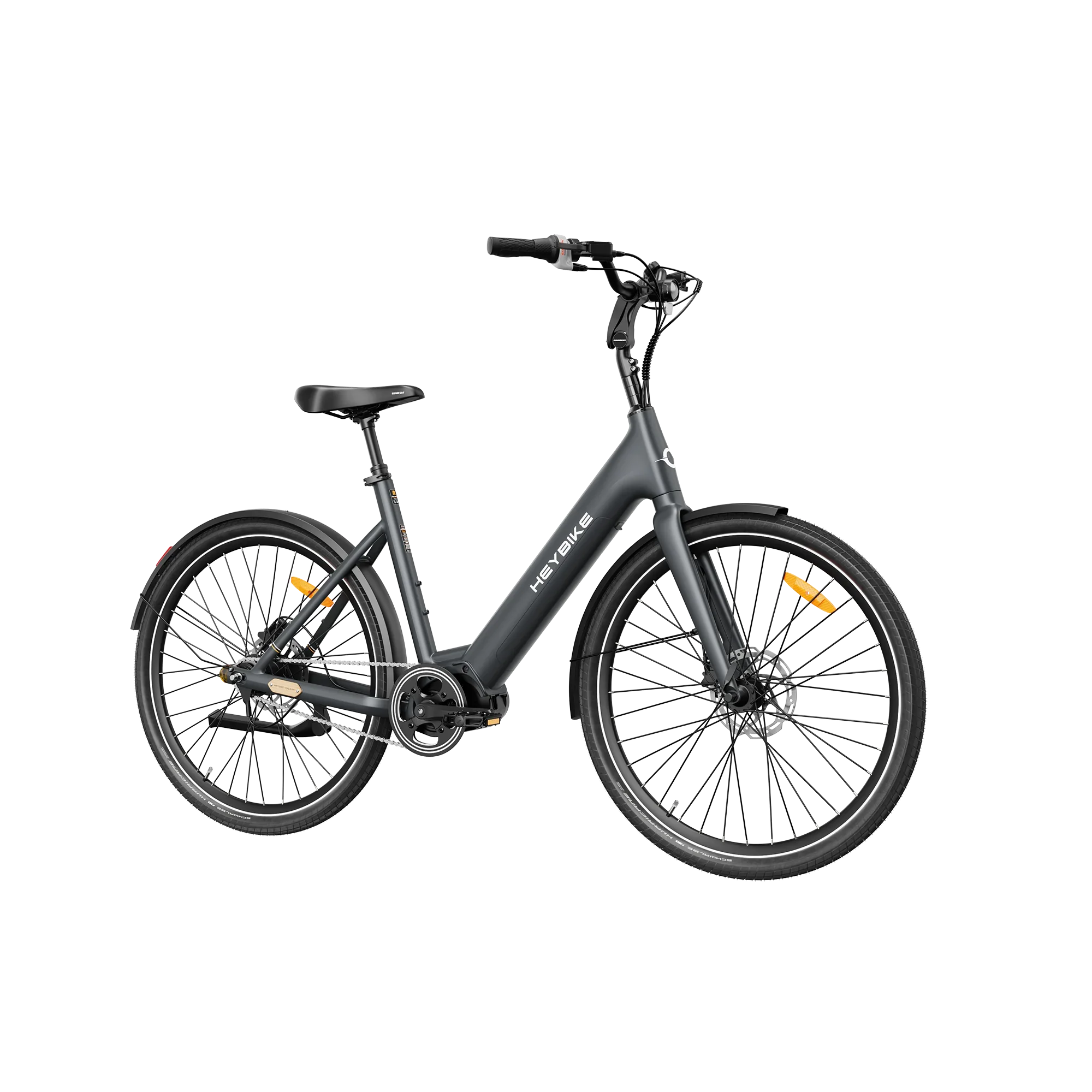 Black Heybike Galaxy C electric bike with step-through frame and alloy fenders