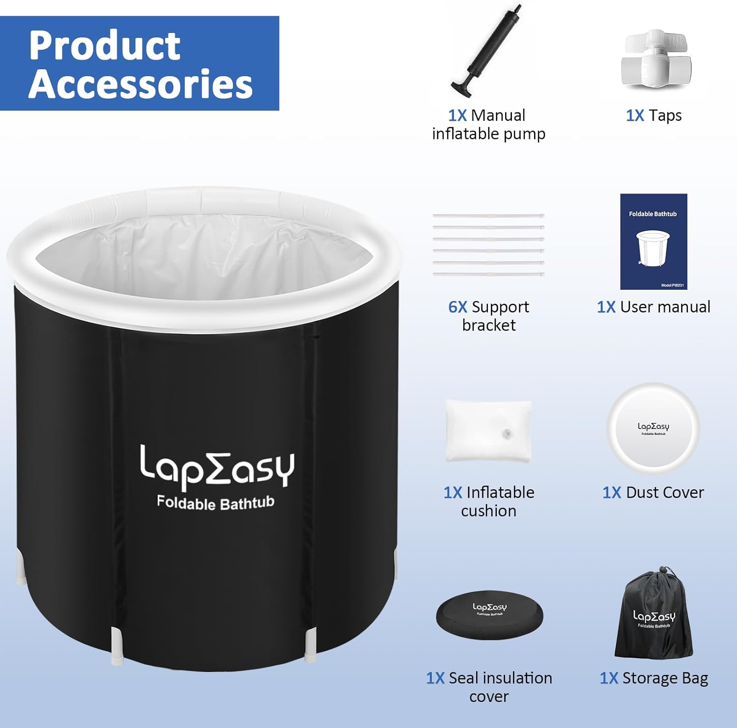 LapEasy Aufblasbare, Zusammenklappbare Badewanne