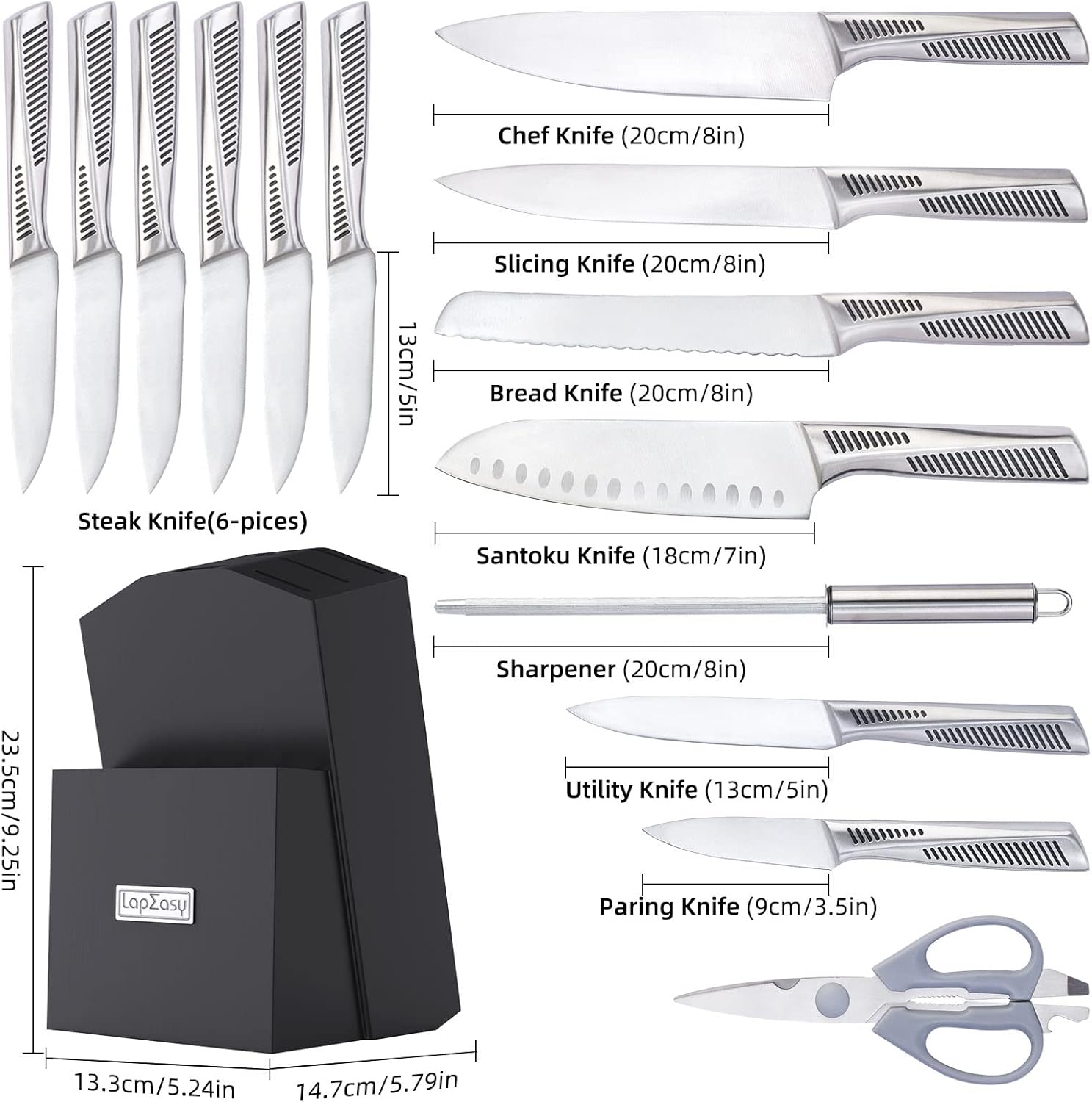 LapEasy set de couteaux de cuisine 15 pièces avec bloc