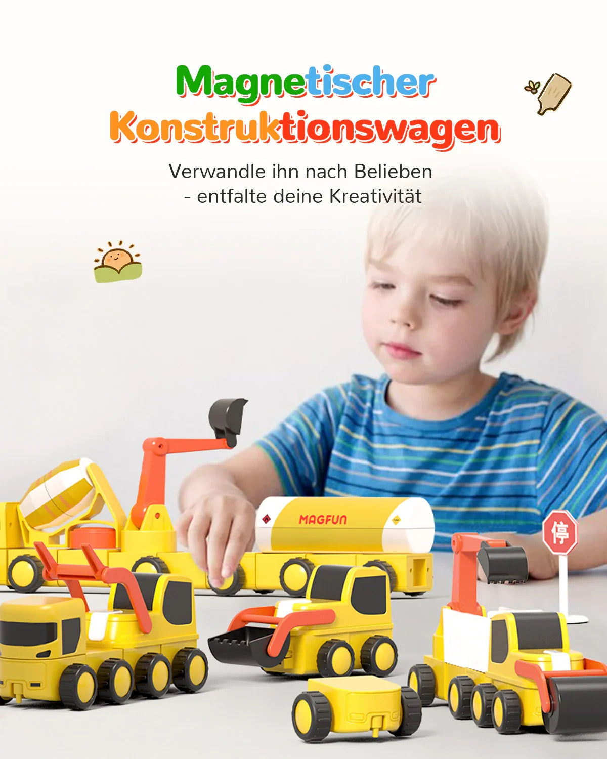 Juguete de bloques de construcción magnéticos Magfun - Vehículos de construcción 3D, versátil & Creativo