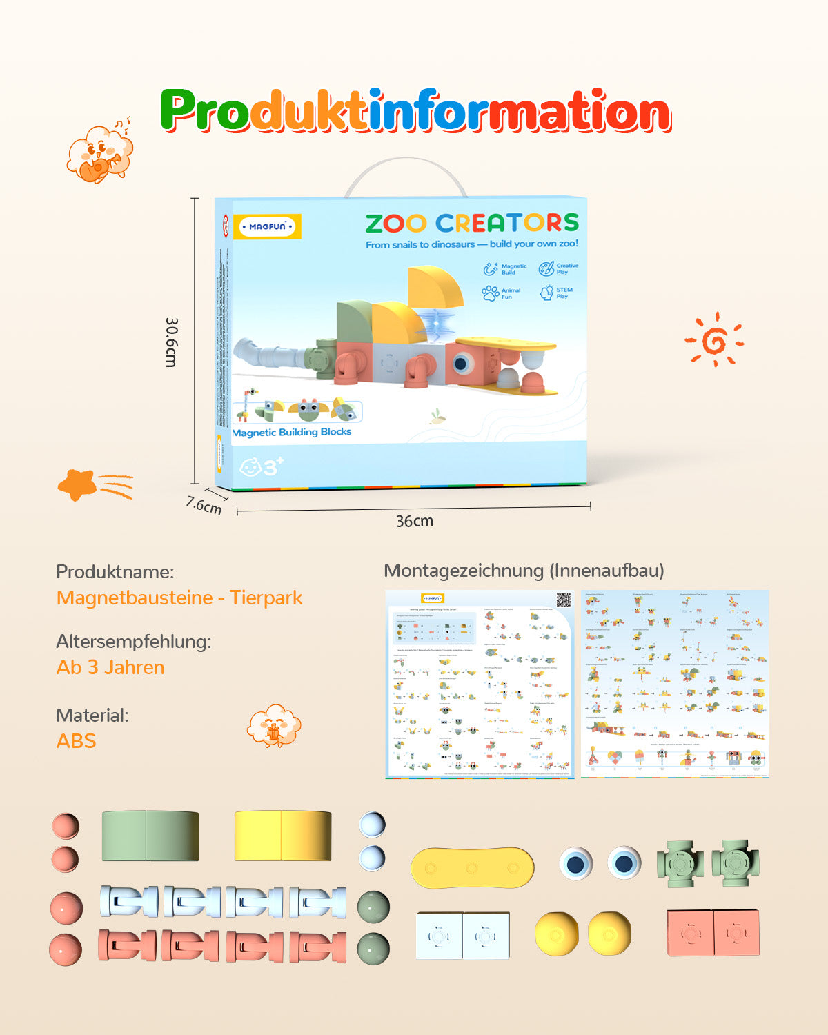 Magfun magnetic building blocks toy - 3D animal figures, versatile & creative
