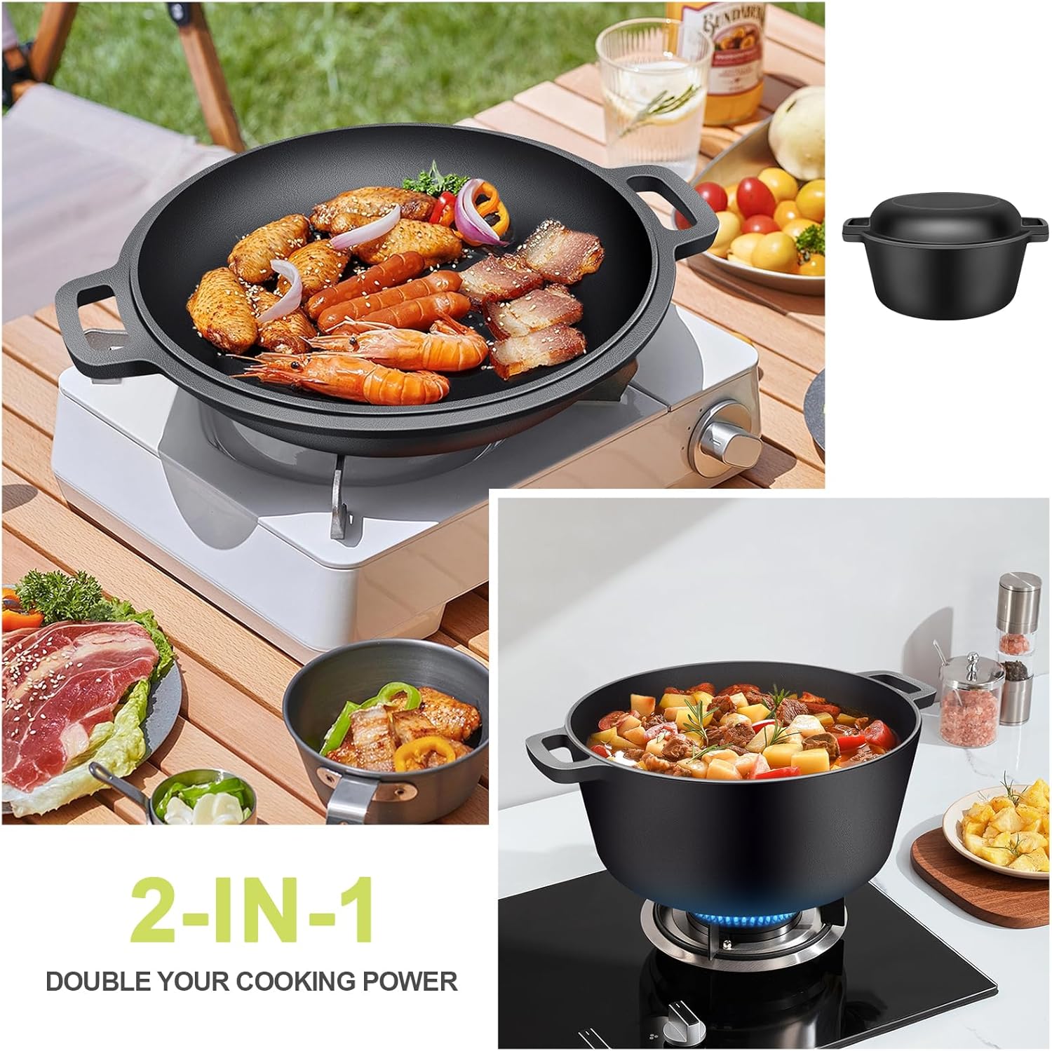 <tc>RAINBEAN</tc> Marmite en fonte 2 en 1