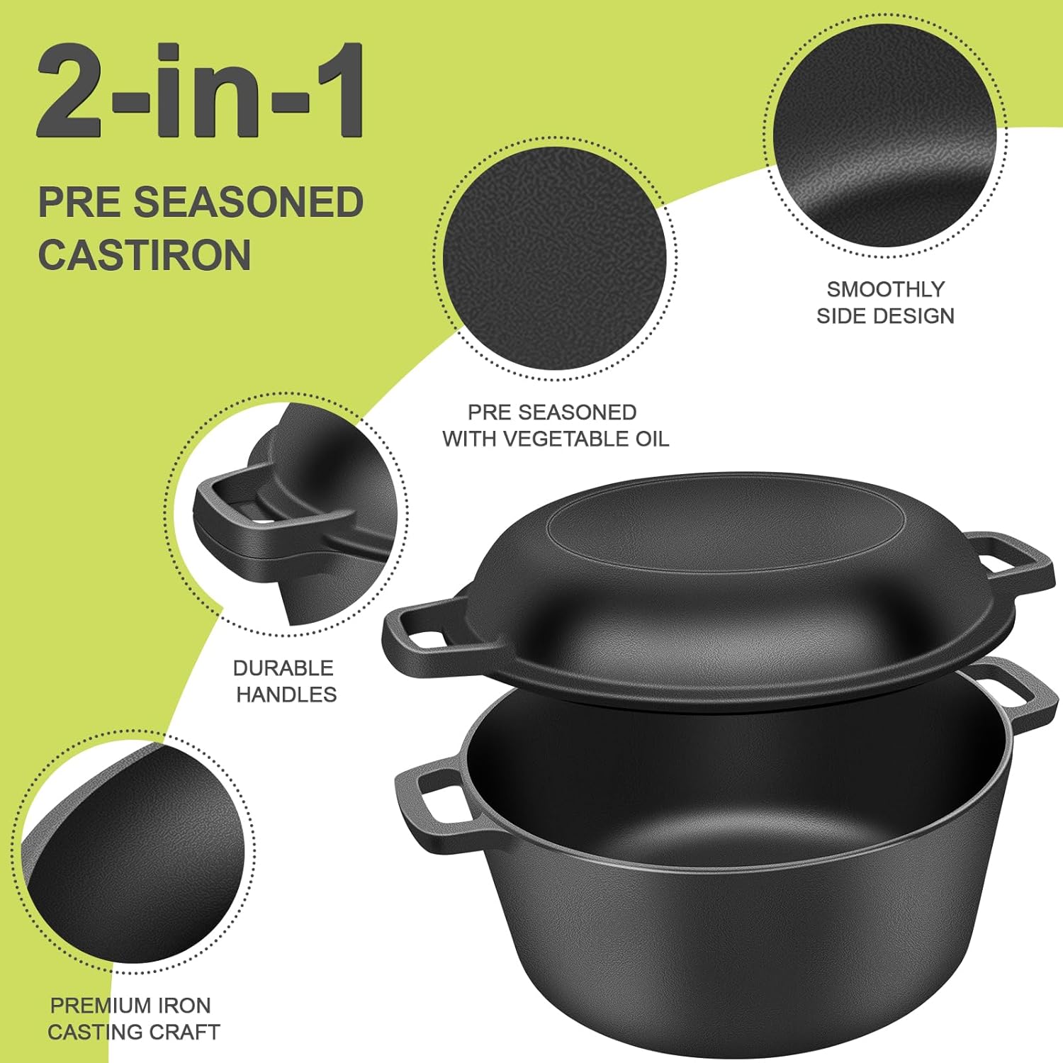 <tc>RAINBEAN</tc> Marmite en fonte 2 en 1