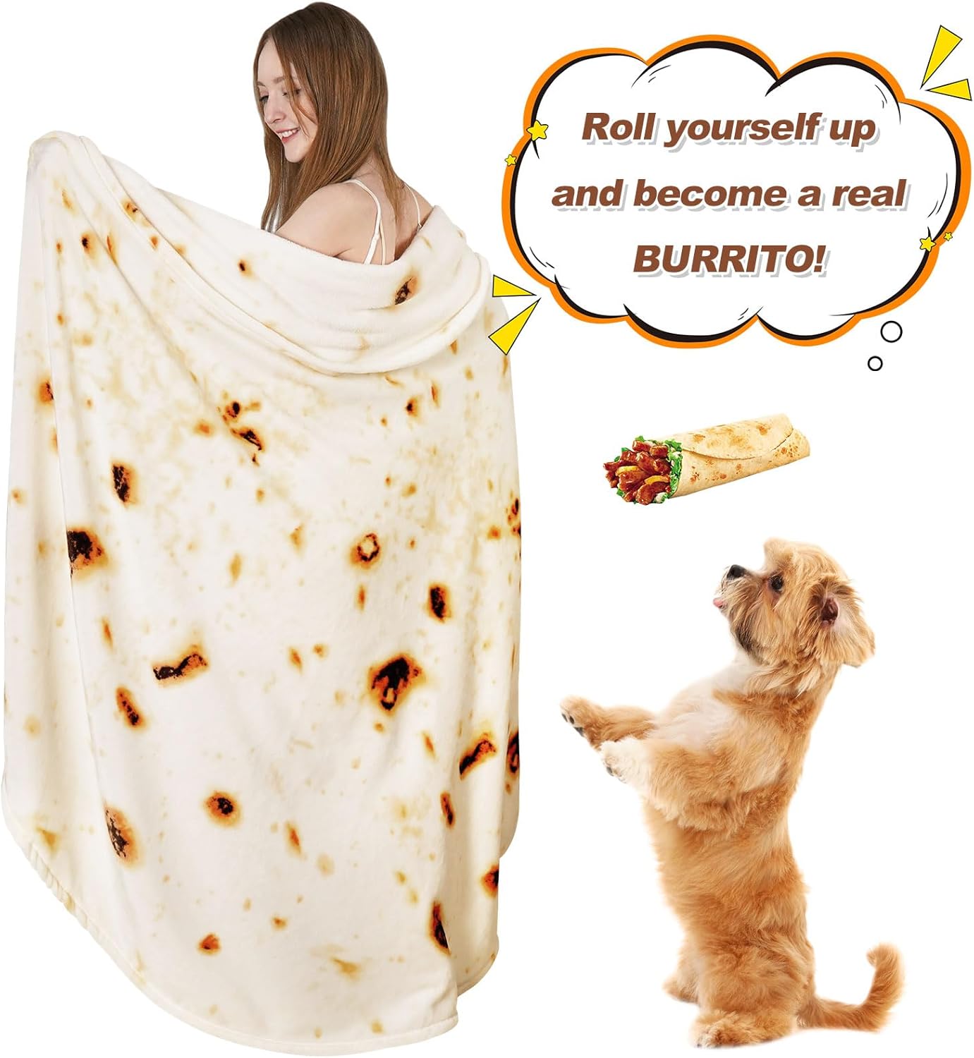 RAINBEAN Kuscheldecke im Burrito-Tortilla-Design