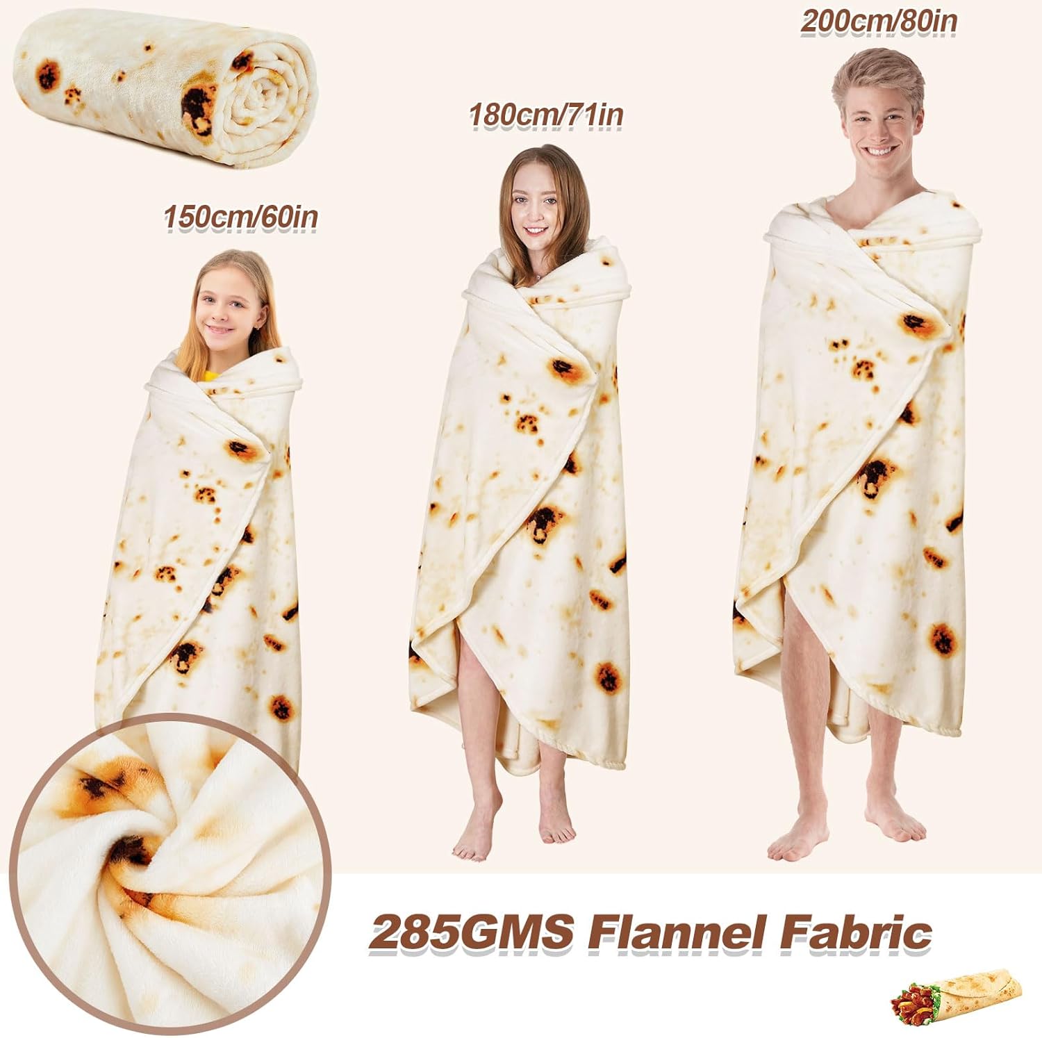 RAINBEAN Kuscheldecke im Burrito-Tortilla-Design