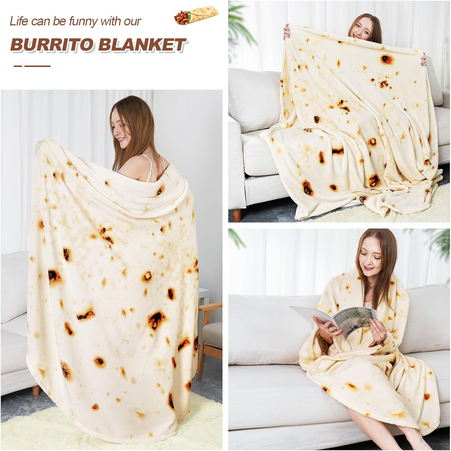 RAINBEAN Kuscheldecke im Burrito-Tortilla-Design