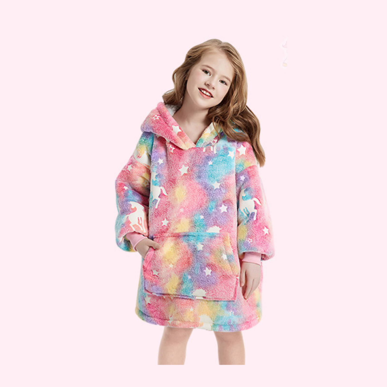 <tc>RAINBEAN</tc> Sweat à capuche à carreaux rose pour enfant avec licorne