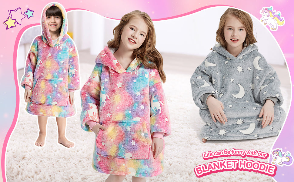 <tc>RAINBEAN</tc> Sweat à capuche à carreaux rose pour enfant avec licorne