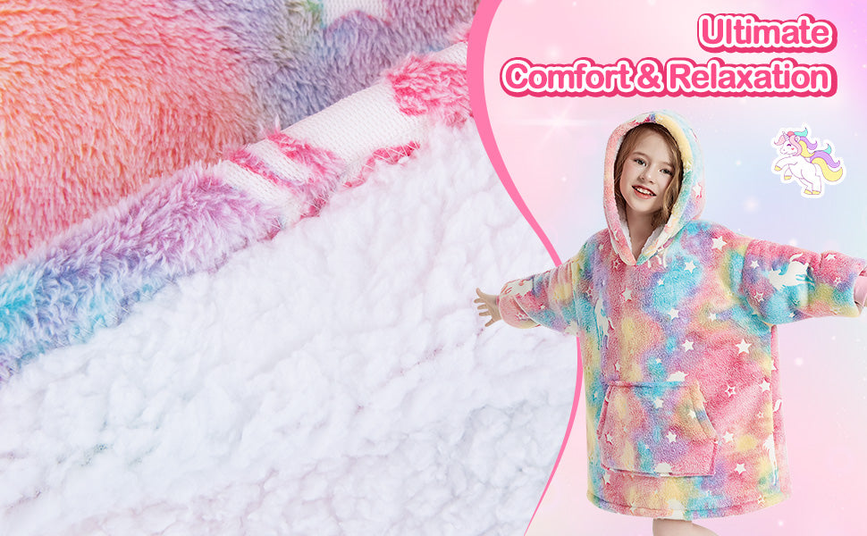 <tc>RAINBEAN</tc> Sweat à capuche à carreaux rose pour enfant avec licorne