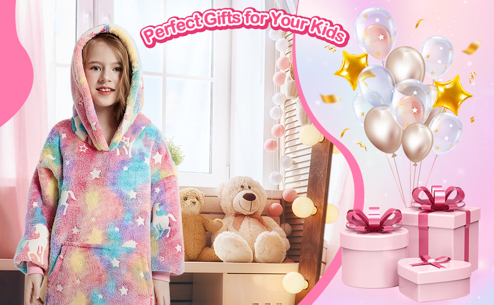 <tc>RAINBEAN</tc> Sweat à capuche à carreaux rose pour enfant avec licorne