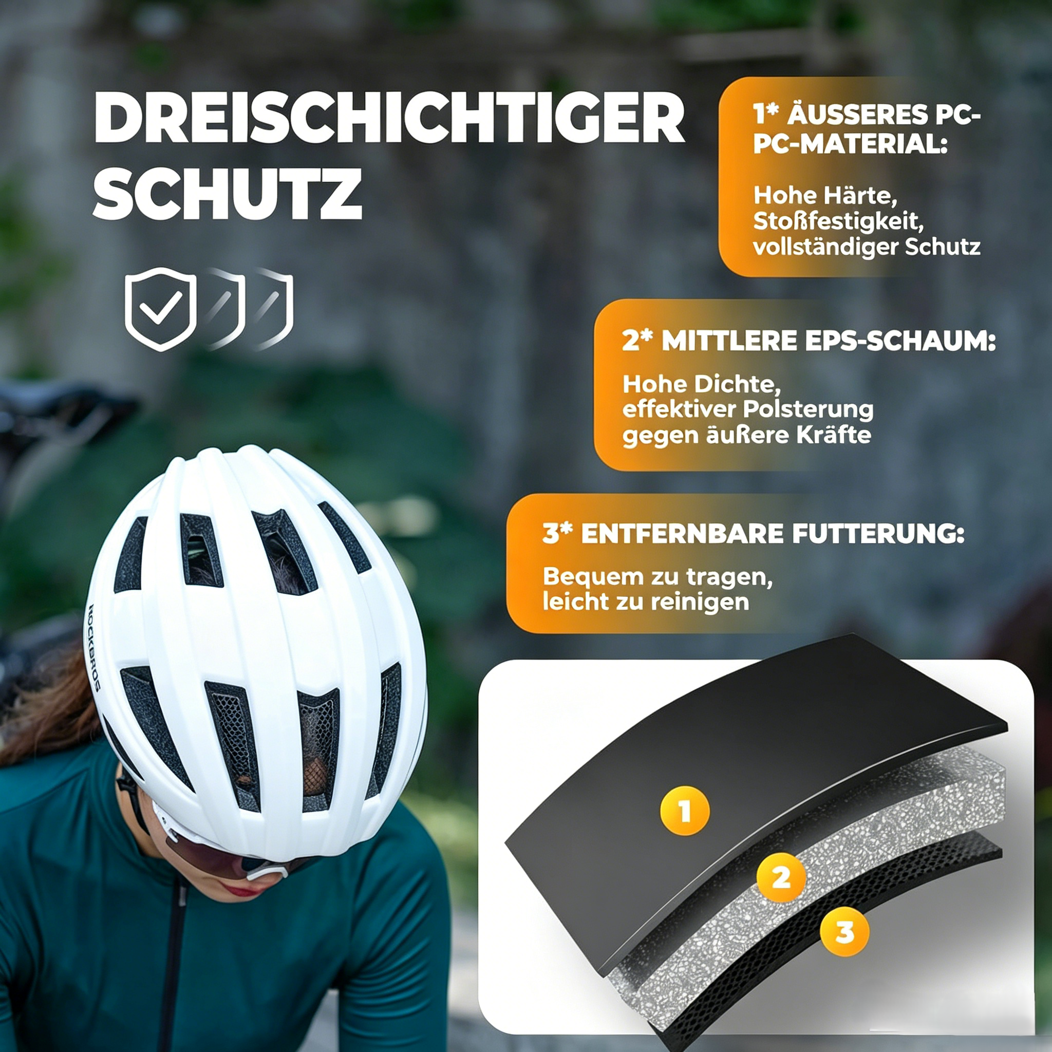Casque de vélo ROCKBROS avec feu arrière - pour VTT & vélo de route