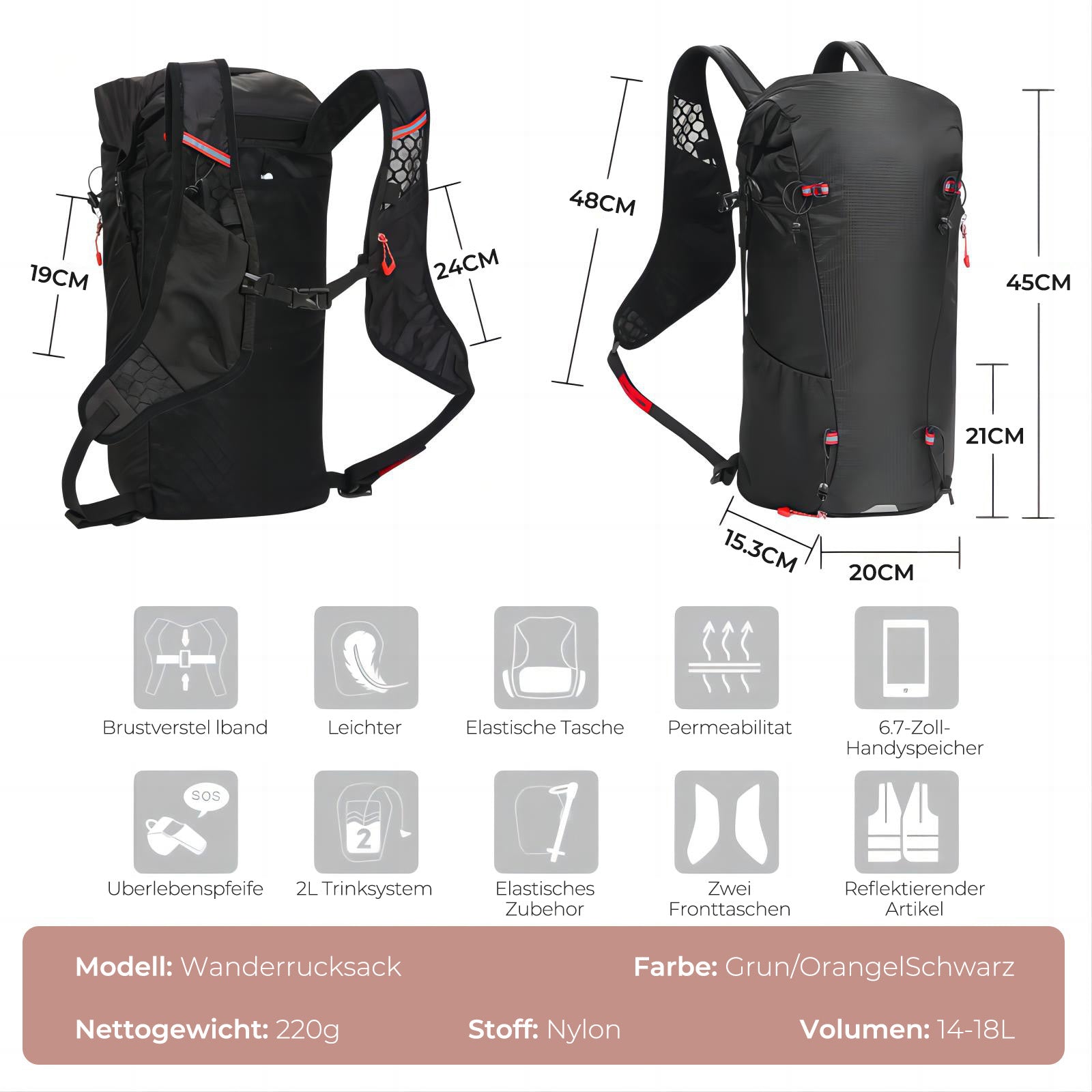 Generico Rucksack, Fahrradrucksack, L - Twopoint