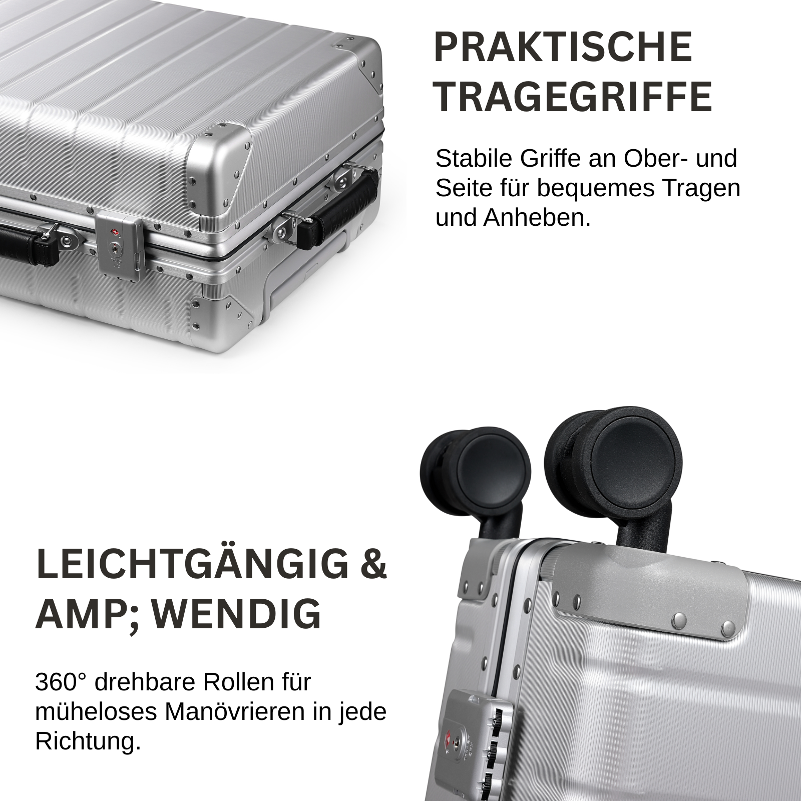 TWOPOINT Aluminium Reisekoffer 20"/24" – Silber, vertikale Struktur