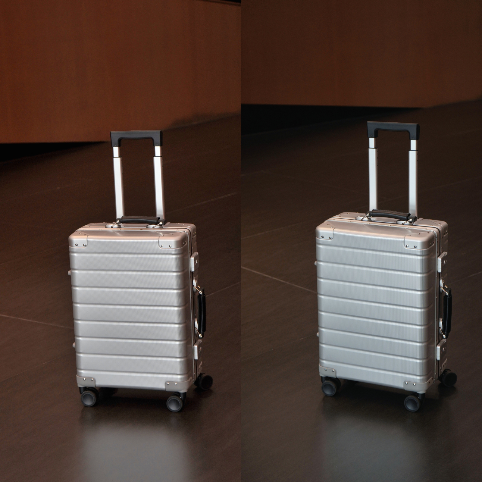 TWOPOINT Aluminium Reisekoffer 20"/24" – Silber, vertikale Struktur