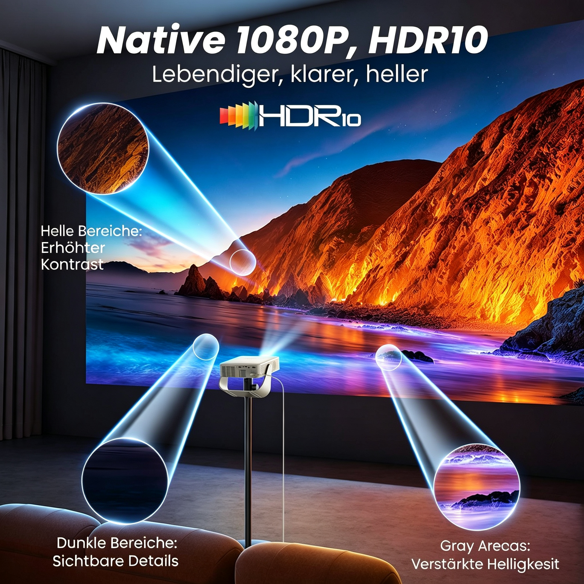 Yaber L<tc>1 Pro</tc> Projecteur portable – Résolution native 1080p, rotation à 330° &  Haut-parleur 8W