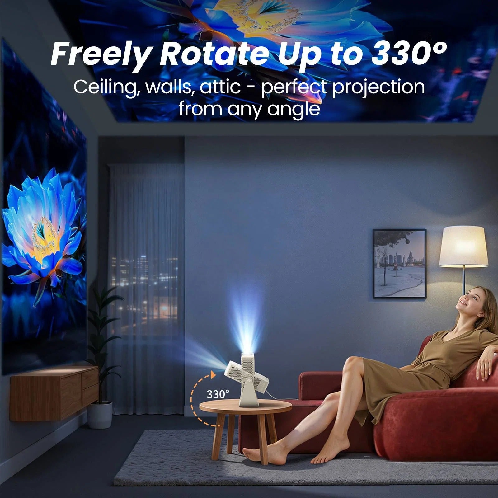 Yaber L1 Pro Tragbarer Projektor – Natives 1080P, 330° Drehung & 8W-Lautsprecher