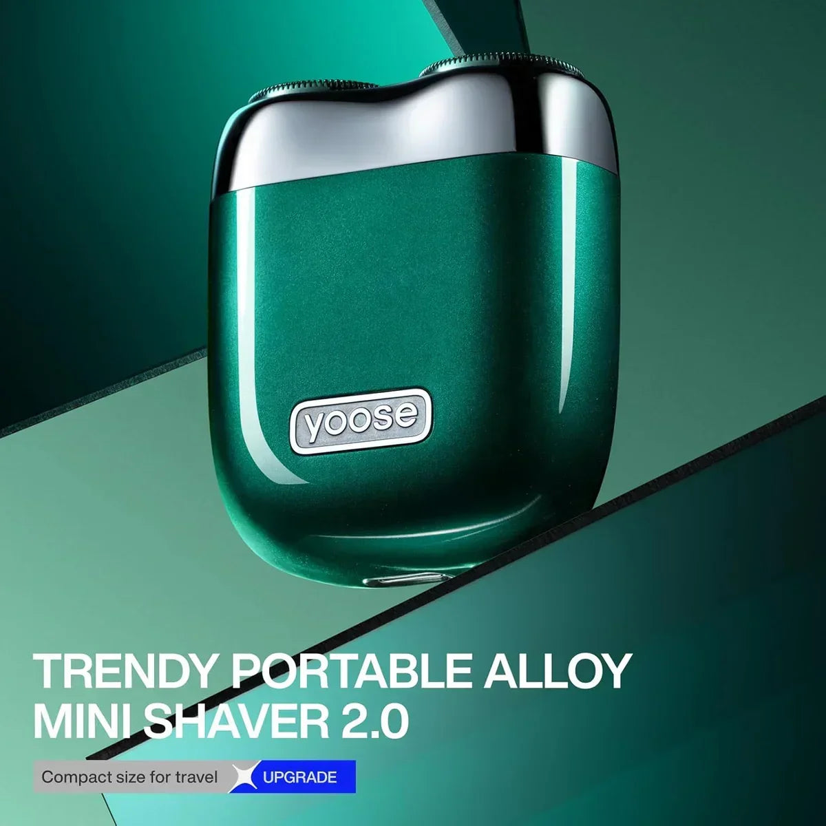 Green Yoose portable alloy mini shaver 2.0 with black top, compact travel-size electric shaver