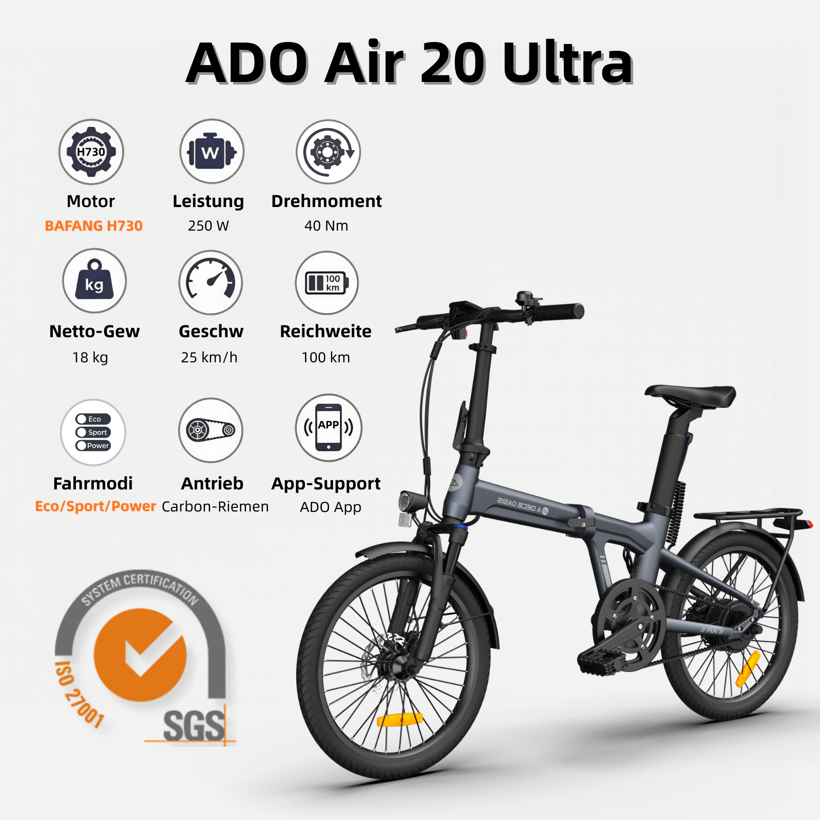 (89,99 € Werbegeschenk)ADO Air 20 Pro/Ultra E-Bike Klapprad, Upgrade Version