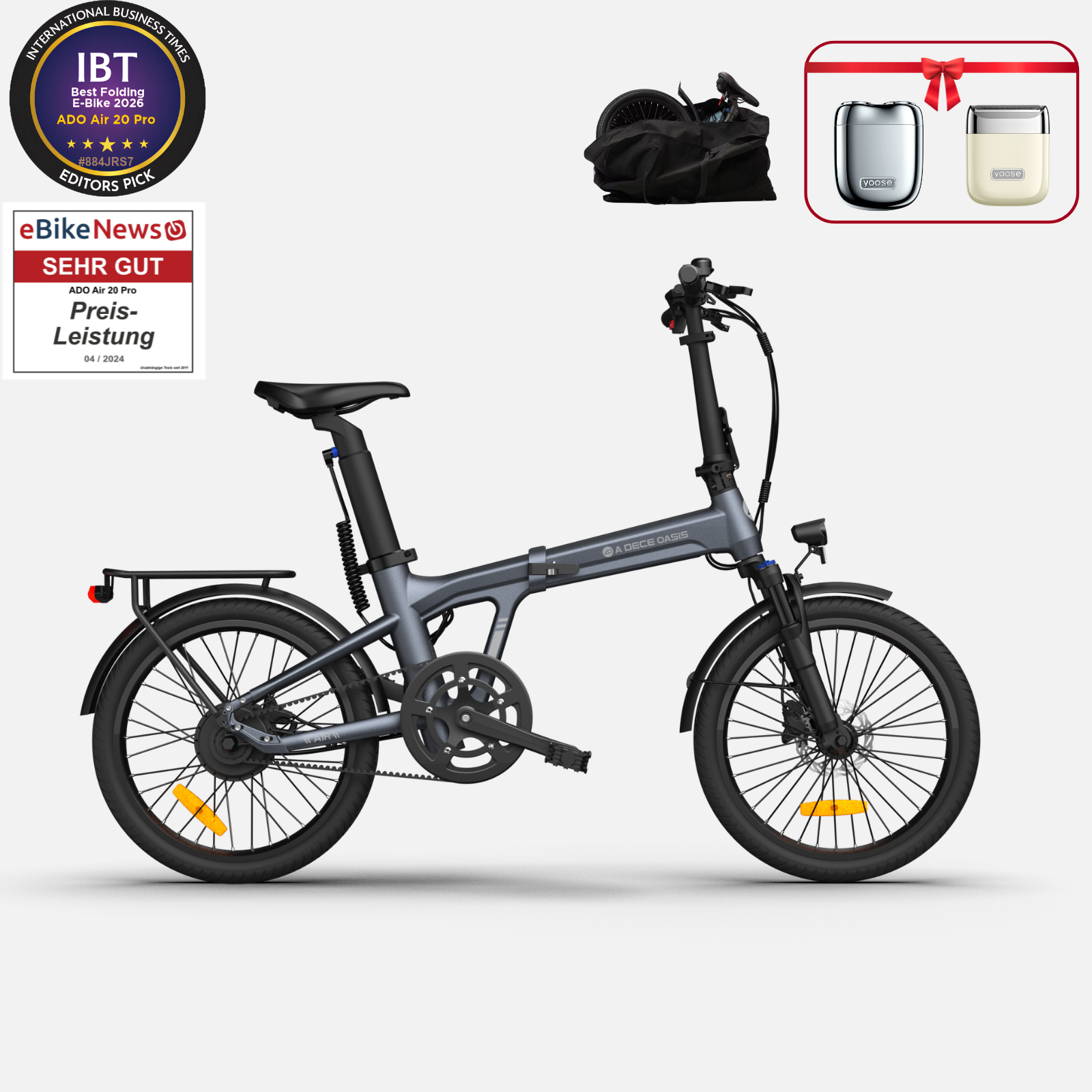 (Gratiszugabe: 159,98 €) ADO Air 20 Pro/Ultra E-Bike Klapprad, Upgrade Version