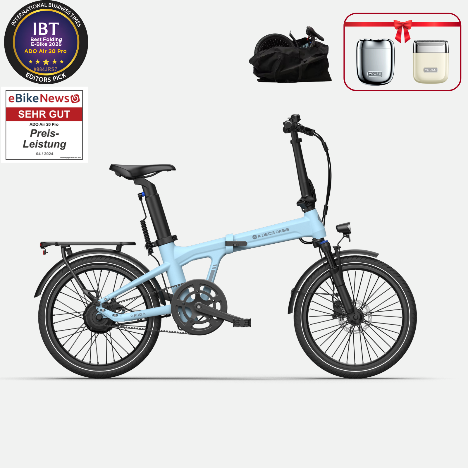 (Gratiszugabe: 159,98 €) ADO Air 20 Pro/Ultra 2026 E-Bike Klapprad, Upgrade Version