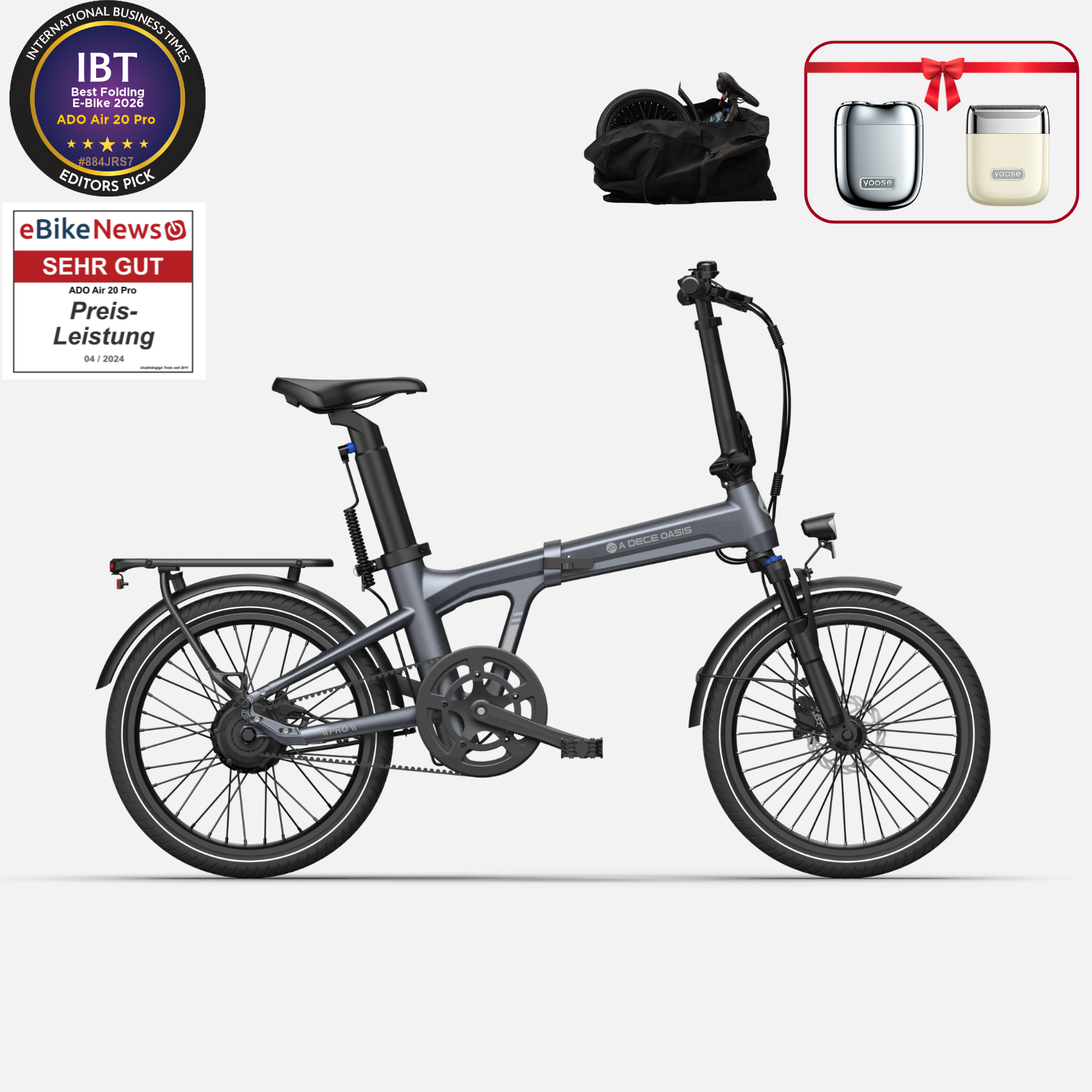(Gratiszugabe: 159,98 €) ADO Air 20 Pro/Ultra 2026 E-Bike Klapprad, Upgrade Version