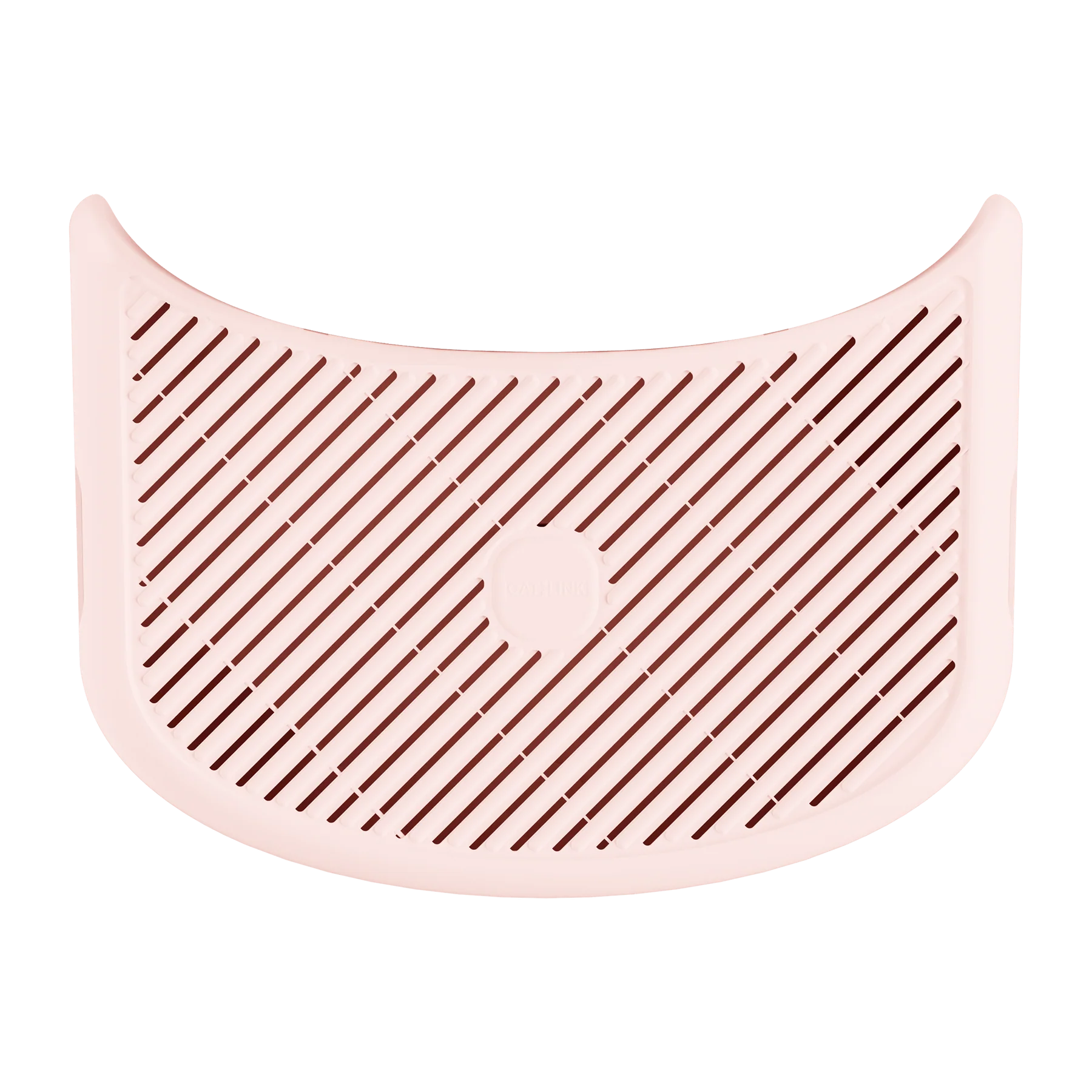 Pink curved CatLink Baymax self-cleaning litter box litter sifting tray with slotted design