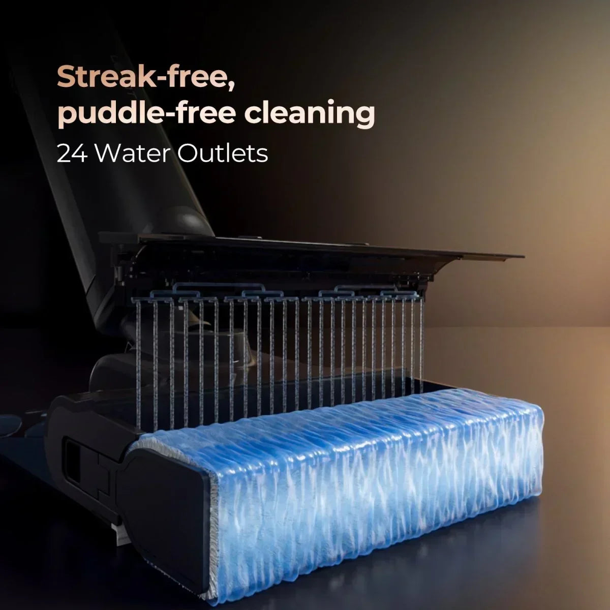 Wet and dry vacuum cleaner with 24 water outlets for streak-free, puddle-free floor cleaning