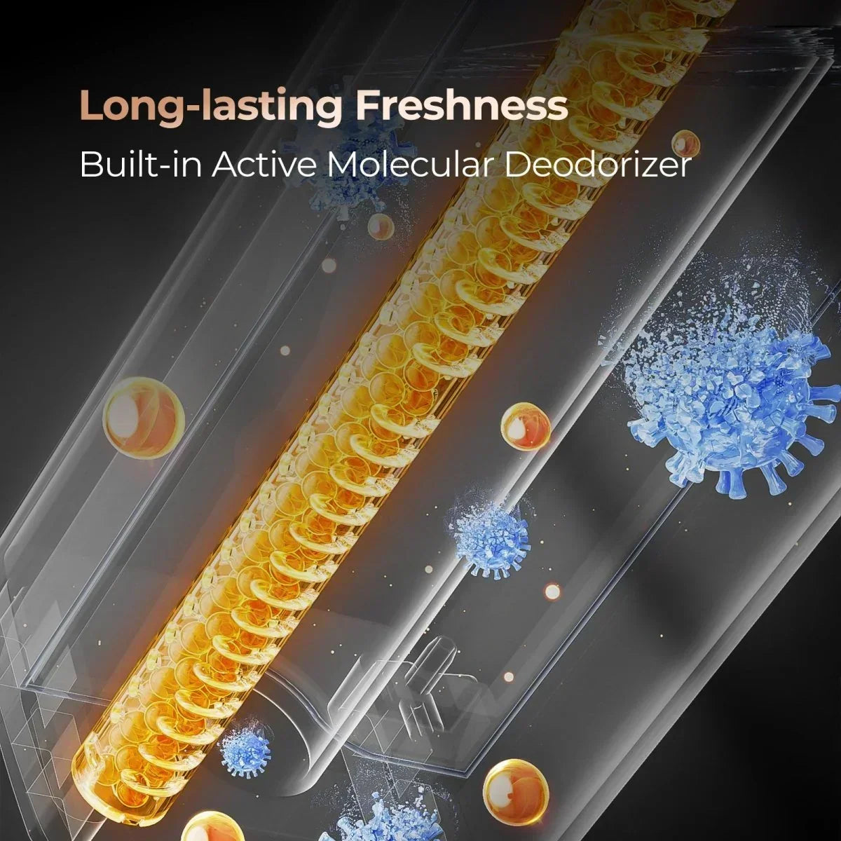 3D illustration of built-in active molecular deodorizer with long-lasting freshness text