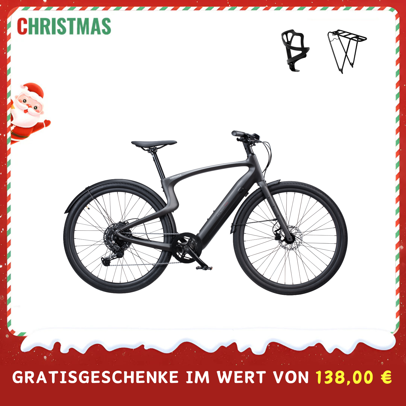 (138 € Zusatzartikel enthalten)Urtopia Carbon 1 Pro E-Bike – 10-Gang, Smartbar mit Sprachsteuerung, GPS, App & IoT