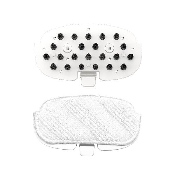 Replaceable brush and microfiber cloth attachments for cleaning different surfaces