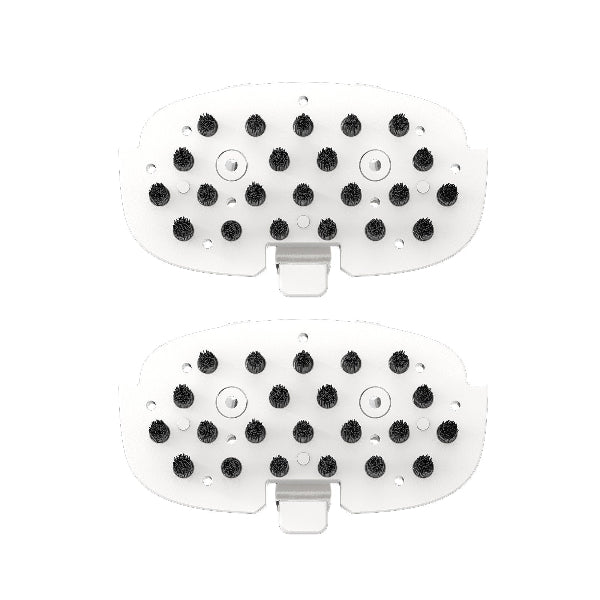 Two white replaceable brush attachments with black bristles for different surfaces