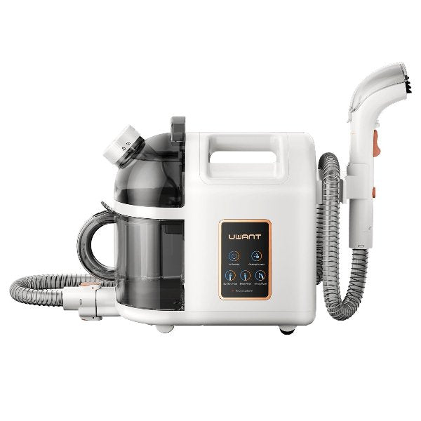 Uwant B200 portable steam cleaner with a digital control panel and flexible hose on white background