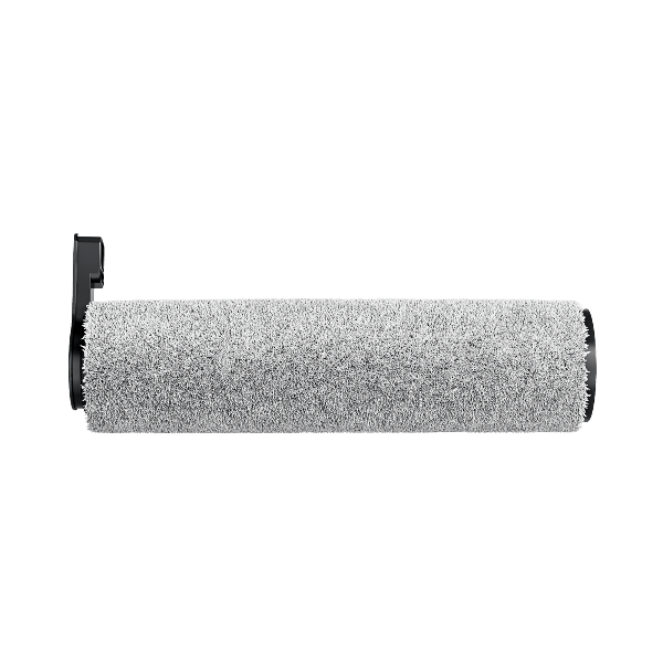 Gray textured roller brush with black end caps, isolated on white background