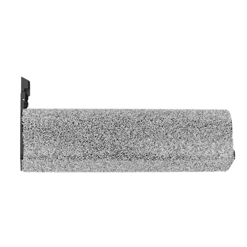 Gray microfiber roller brush replacement with black attachment, isolated on white background