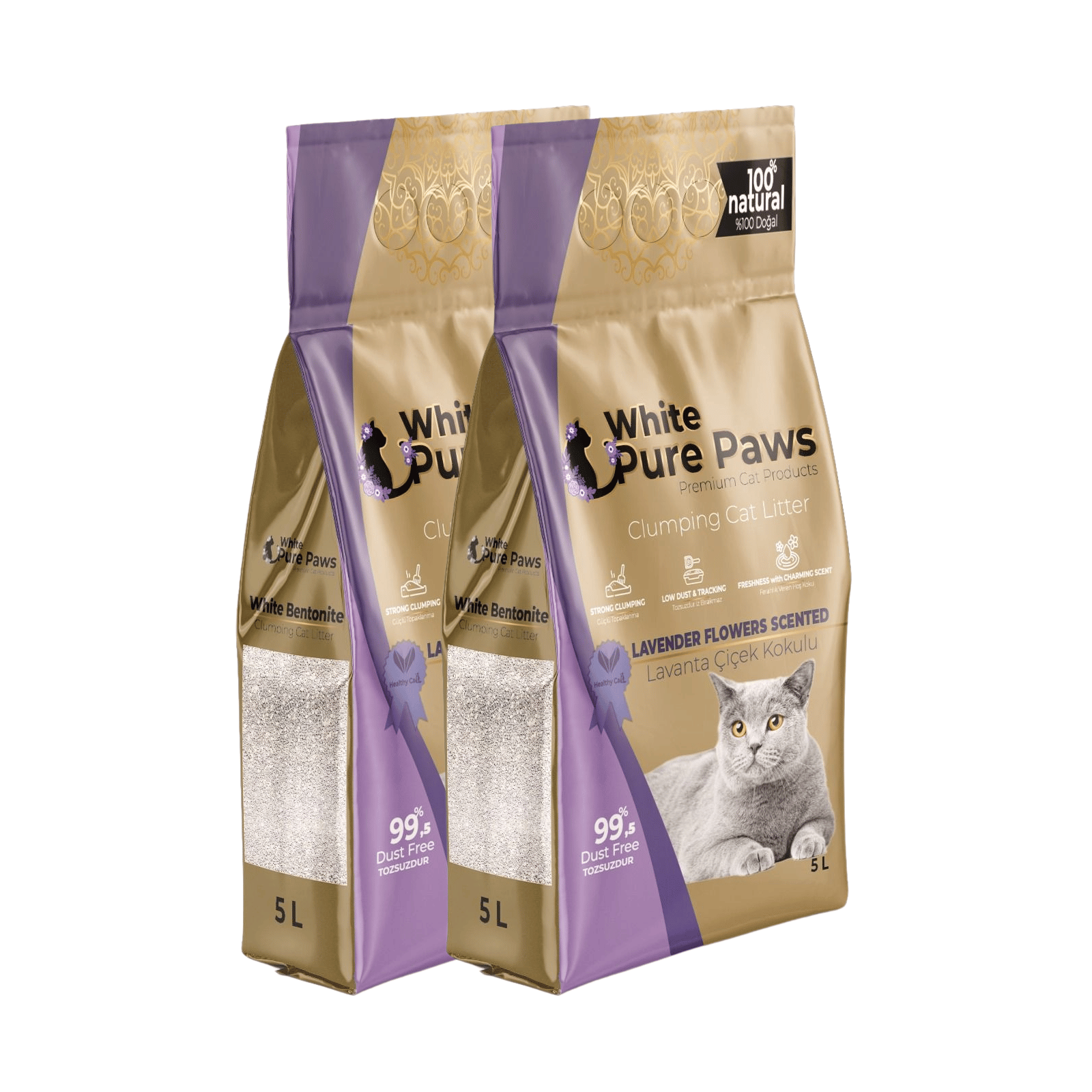 Arena para gatos de bentonita premium White Pure Paws: 99,5 % libre de polvo  & altamente aglutinante