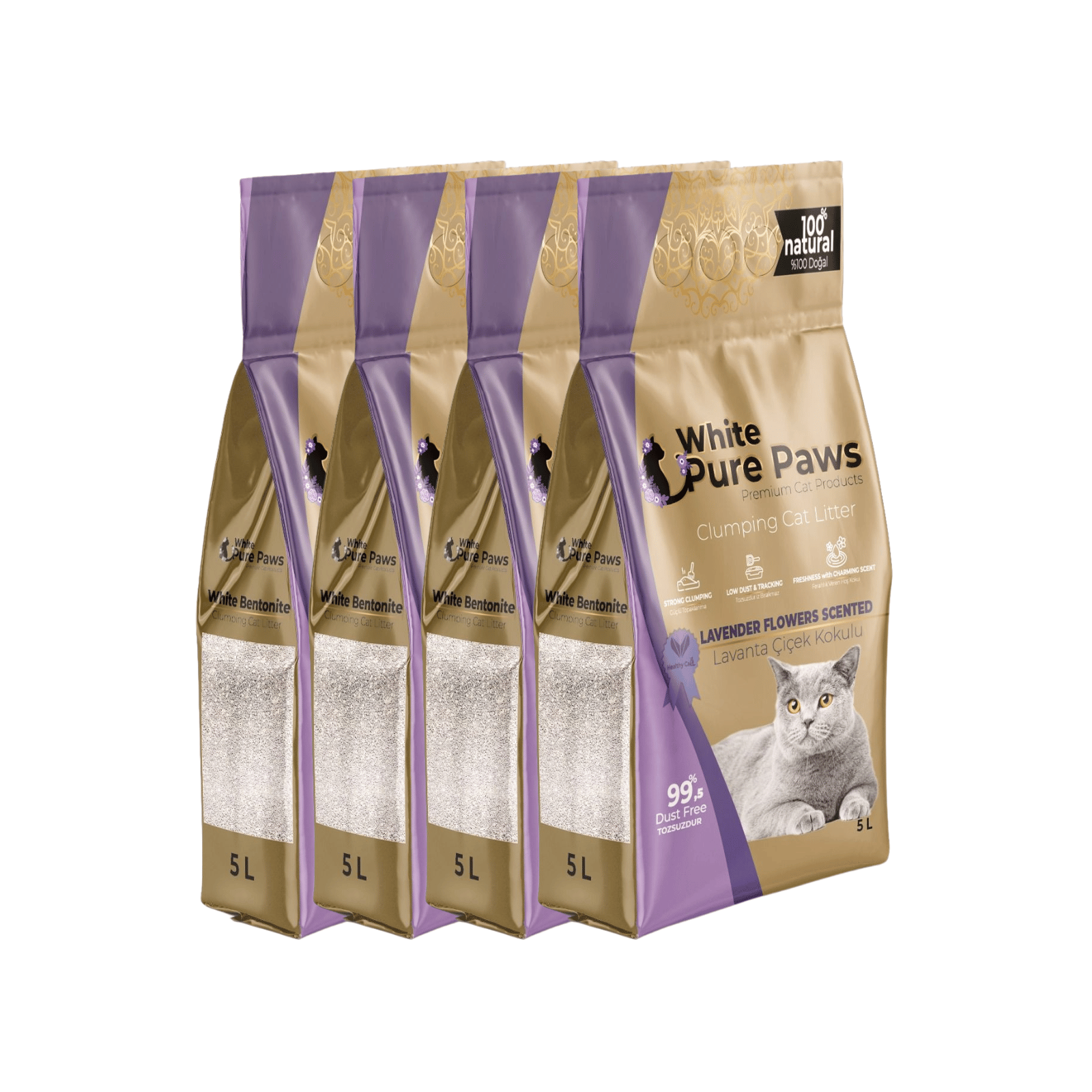 Arena para gatos de bentonita premium White Pure Paws: 99,5 % libre de polvo  & altamente aglutinante