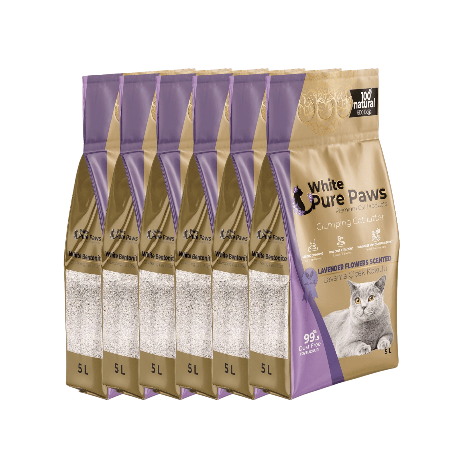 Arena para gatos de bentonita premium White Pure Paws: 99,5 % libre de polvo  & altamente aglutinante