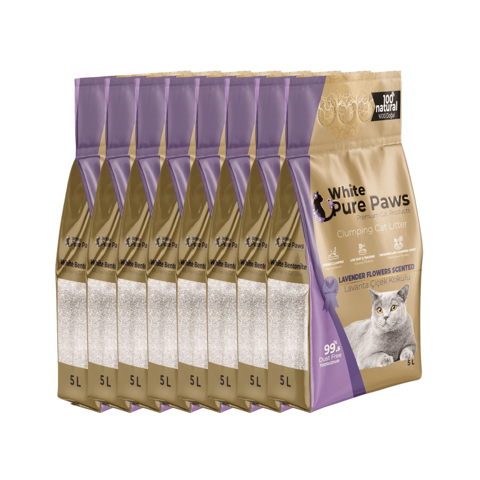 Arena para gatos de bentonita premium White Pure Paws: 99,5 % libre de polvo  & altamente aglutinante