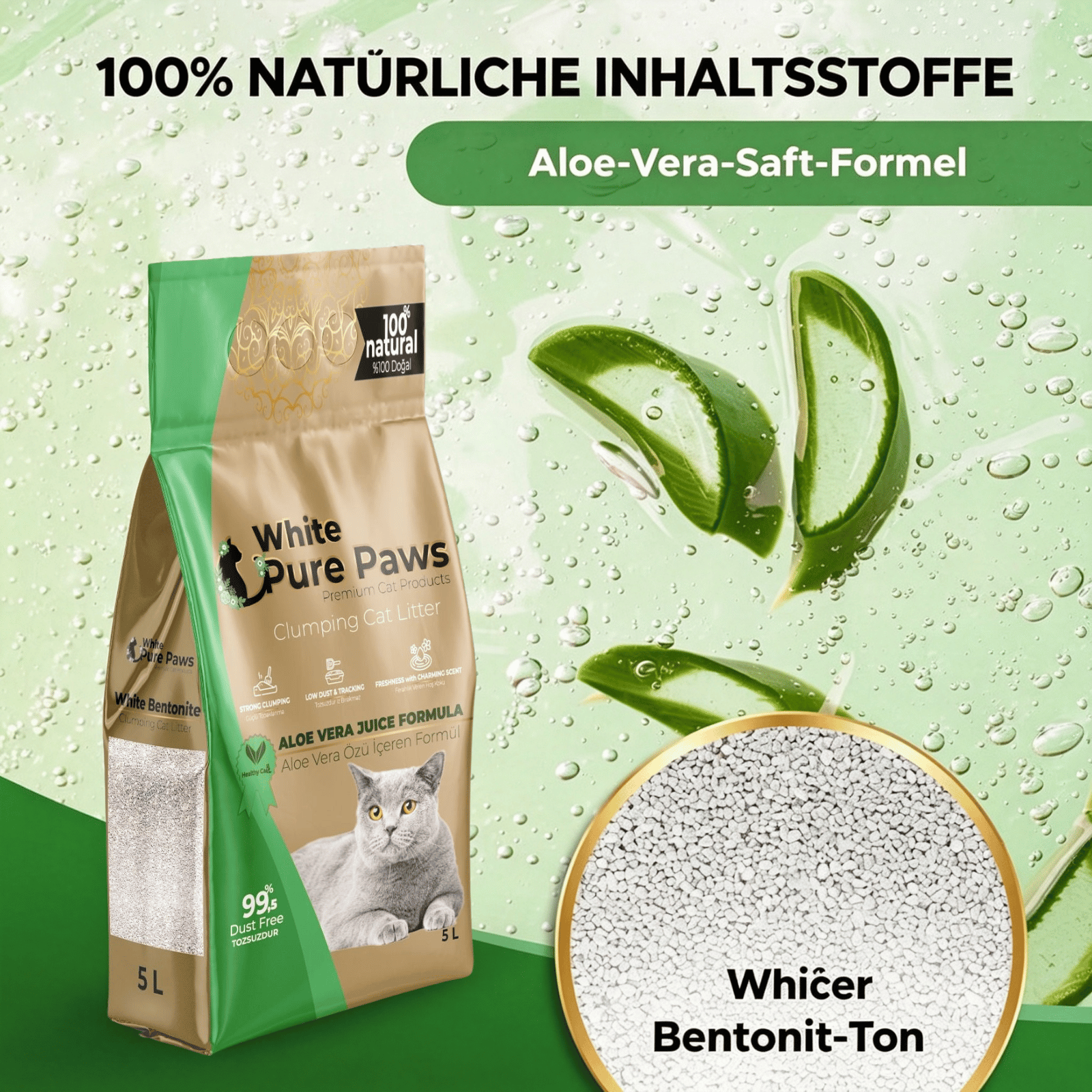 White Pure Paws Premium Bentonit Katzenstreu – 99,5 % staubfrei, stark klumpend & in verschiedenen Düften