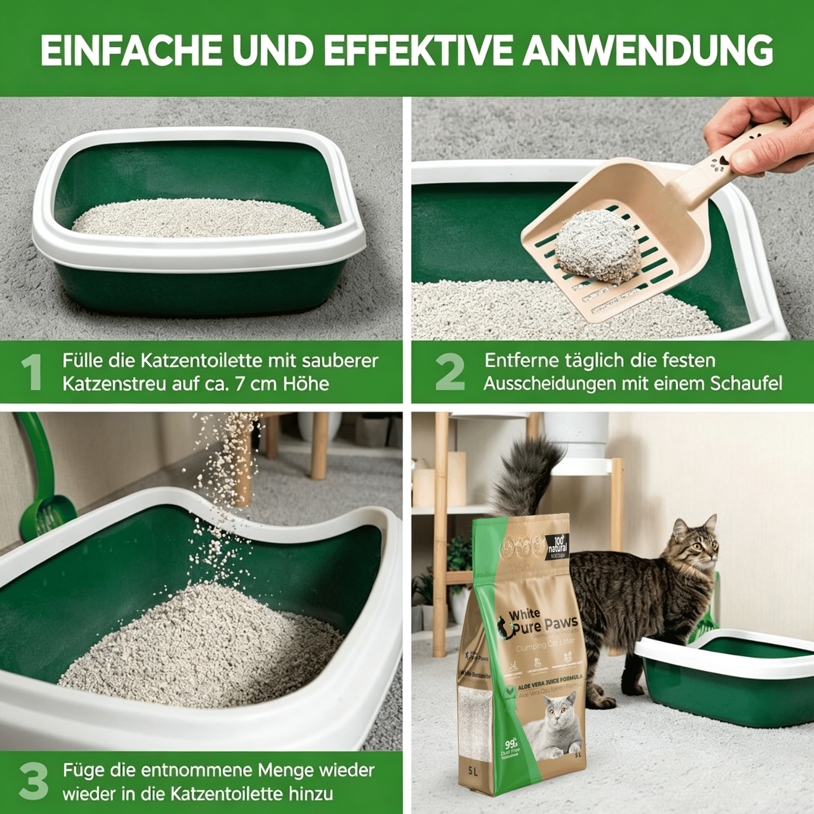 White Pure Paws Premium Bentonit Katzenstreu – 99,5 % staubfrei, stark klumpend & in verschiedenen Düften