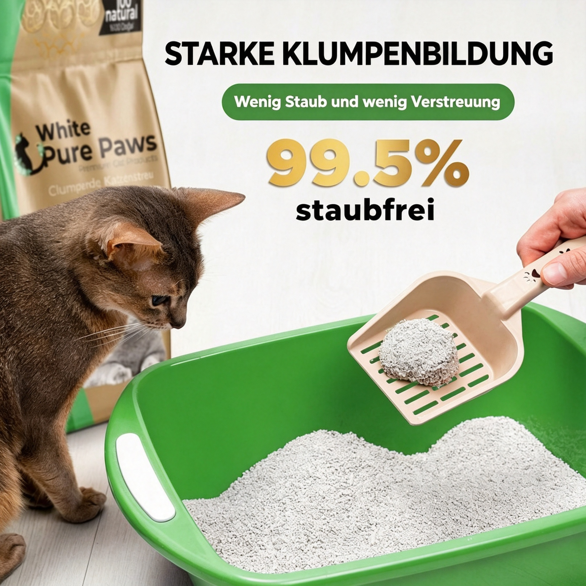 White Pure Paws Premium Bentonit Katzenstreu – 99,5 % staubfrei, stark klumpend & in verschiedenen Düften