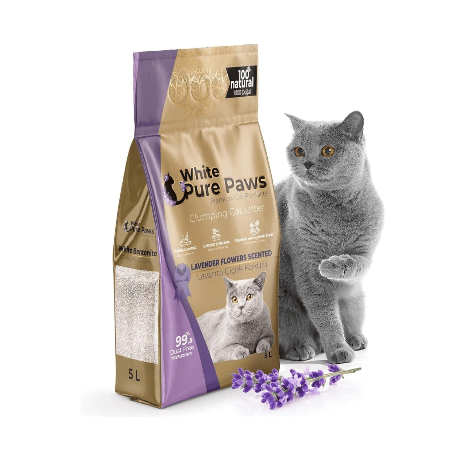 Arena para gatos de bentonita premium White Pure Paws: 99,5 % libre de polvo  & altamente aglutinante
