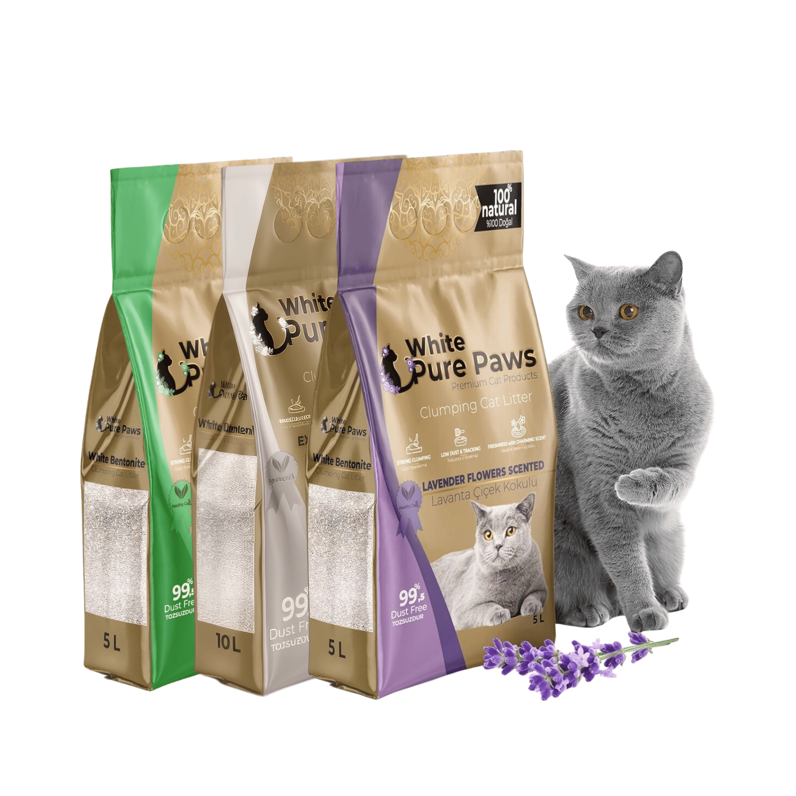 White Pure Paws Premium Bentonit Katzenstreu – 99,5 % staubfrei, stark klumpend & in verschiedenen Düften